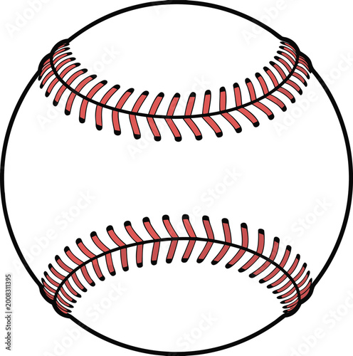 Classic Baseball Ball Illustration with Red Stitching on White Background