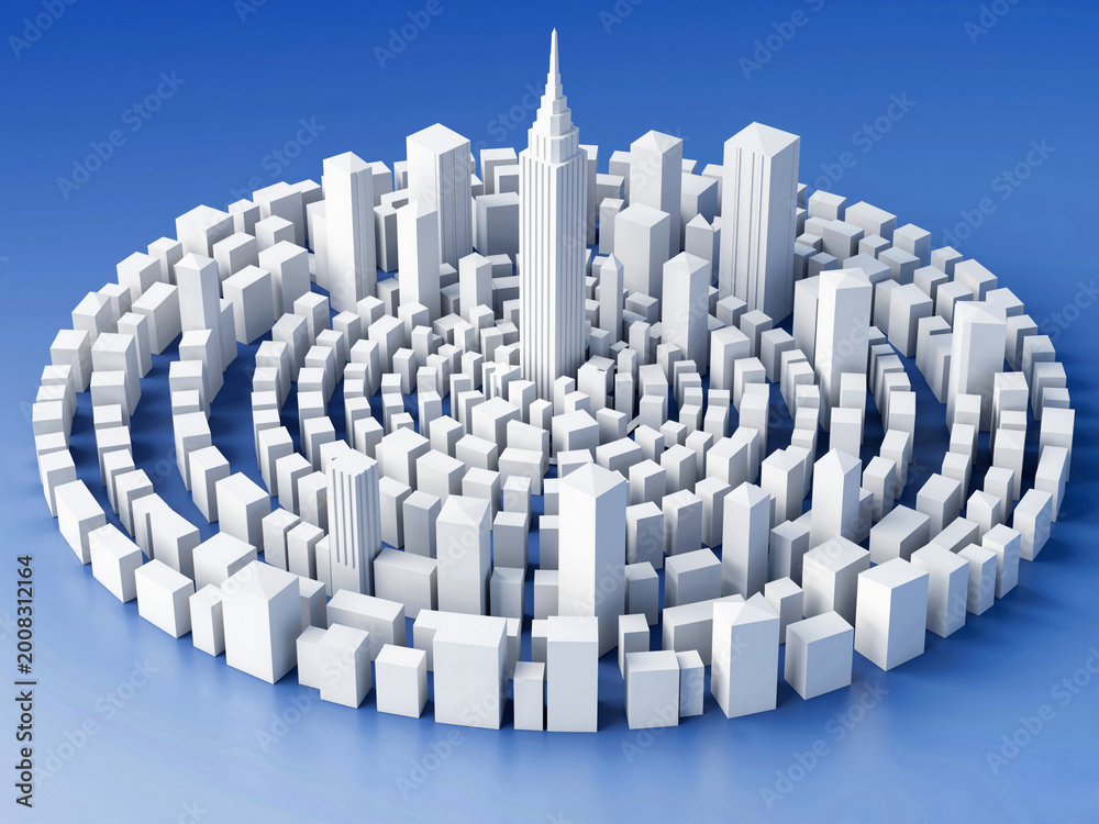 Obraz premium Minimalist 3D White City Building Model