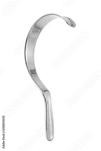Foto Stainless steel surgical retractor side view isolated