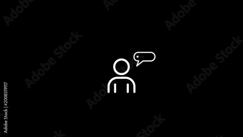 white line chat conference icon isolated on black background