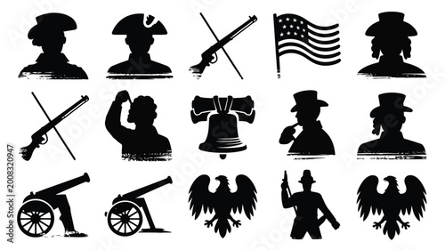 Foto Collection of vintage american historical silhouettes founding fathers revolutio