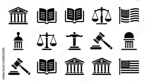 Photos Collection of justice and law icons including courthouse building open books sca