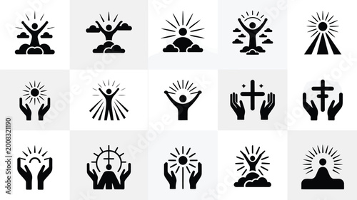 Tableau sur toile Collection of 15 minimalist icons representing spirituality faith hope enlighten