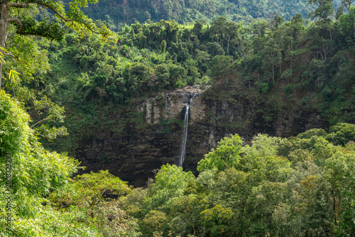 Canvas Print Aerial drone view Tad Xekatam waterfall lush jungle Laos