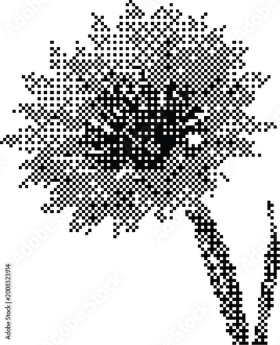 Vászonkép Black and White Dandelion Flower Illustration with Halftone Cross-Stitch Pattern
