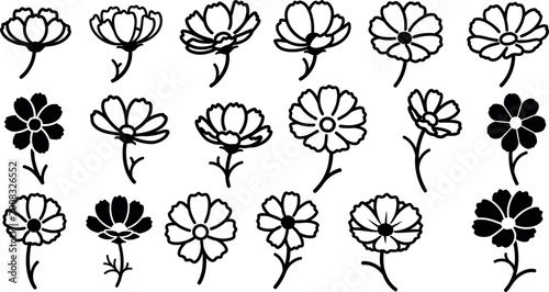 Bild auf Leinwand Black and white flower various styles and orientations flowers floral line simpl
