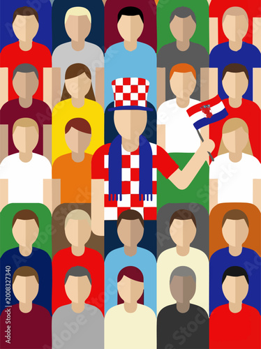 Tableau sur toile Croatian Sports Fan in a Crowd Cheering with National Flag and Team Colors