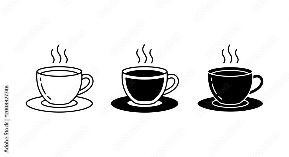 Obraz premium Coffee cup icons on white background in black and white outline style
