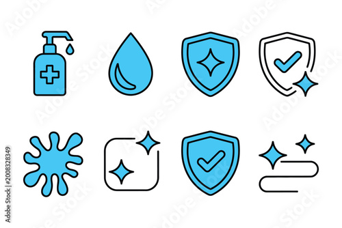 Schilderij op canvas Hygiene and cleaning line icon set sanitation safety outline icons collection for healthcare and cleanliness concept design