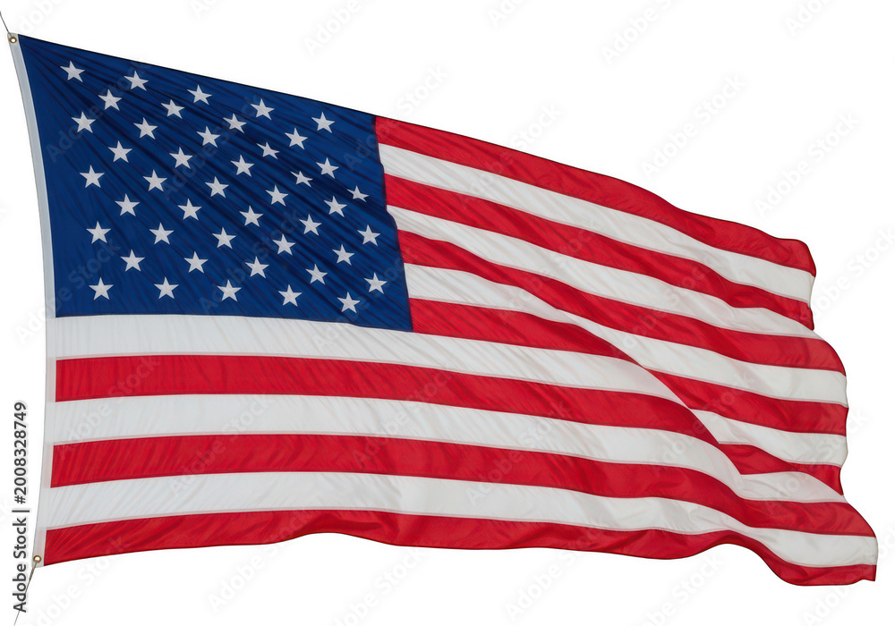 Obraz premium American flag waving in the wind on a clear day PNG isolated on transparent background