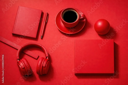 Vibrant red objects arranged neatly on a monochromatic background for a striking visual