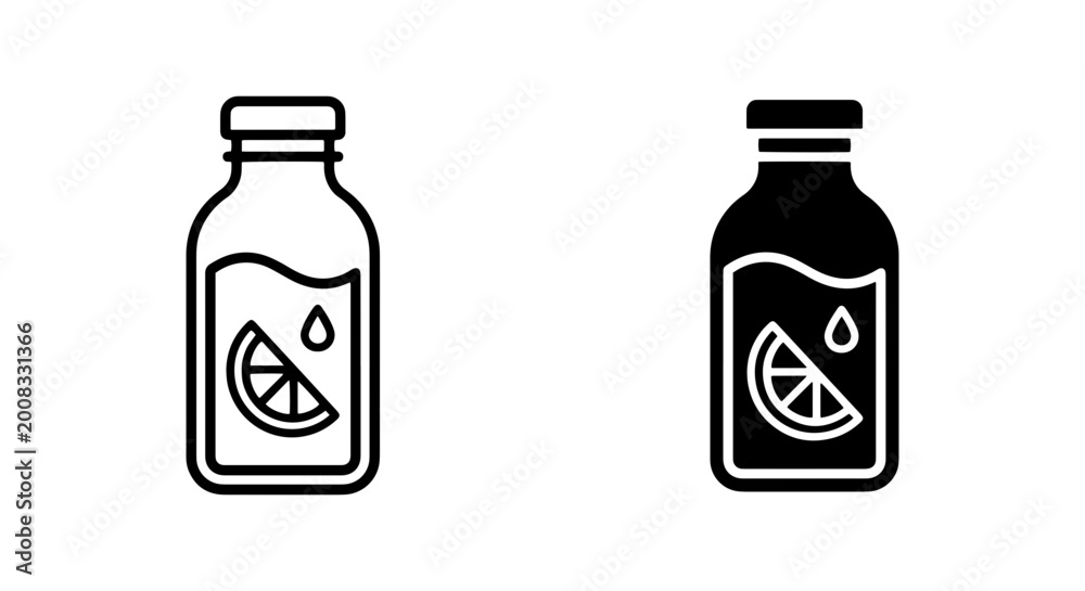 Obraz premium black and white vector set of drink bottles with lemon slice design