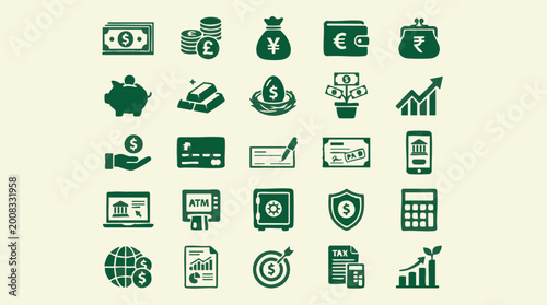 Comprehensive set of financial and banking business icons