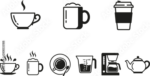 Quadro su tela Coffee and tea icons set featuring cups mugs takeaway drink kettle coffee maker