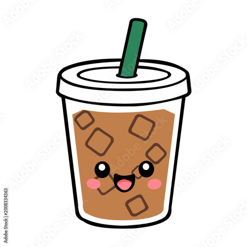 Cuadro en lienzo Iced coffee drink with face character simple vector