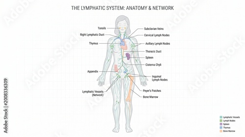 The human lymphatic system anatomy network.