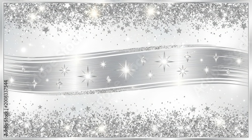 Shimmering Silver Background with Stars and Glitter for Festive Celebrations and Events