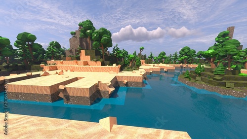 Low Poly island in ocean, Minecraft style