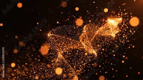 Abstract golden light effect with particles and bokeh on a dark background, perfect for design projects and presentations