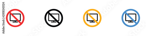 фотографія No television and monitor prohibition sign icon set