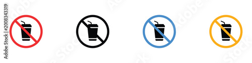 Photos No drinks and food prohibition sign icon set