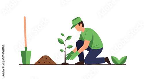 Bilde på lerret Environmentalist planting young tree sapling, fostering a greener world and sust