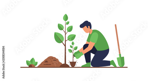 Billede på lærred Environmentalist planting young tree sapling, fostering a greener world and sust