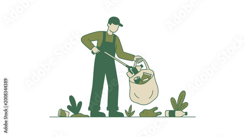 Photos Environmental protection advocate tidies outdoor space removing waste for a clea