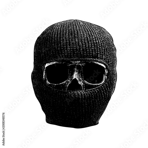 Bild auf Leinwand hand-drawn stipple and dotwork engraving vector illustration of a human skull wearing a black knitted balaclava mask