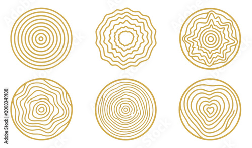 Fotografija Modern abstract golden tree ring vector icon tiles with uniform bold outlines on