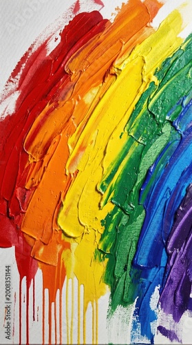Rainbow Paint Splatter and Brushstrokes on White Canvas — Fine Art Texture Background