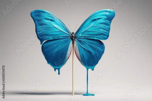 Glossy Azure Dripping Butterfly 3D Eco Concept