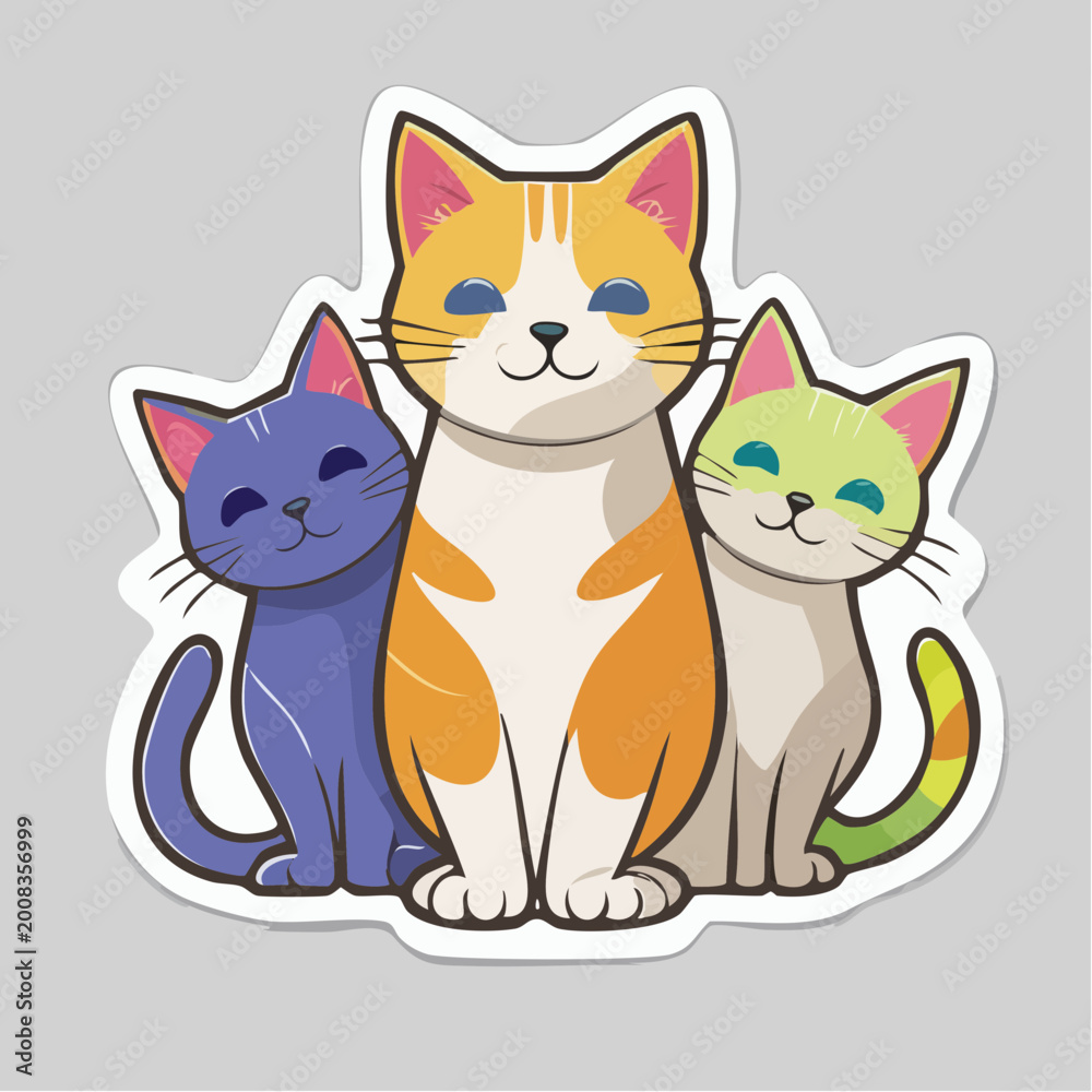 Fototapeta premium Three Cute Cartoon Cats Sitting Together