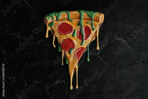 Dripping Deep Ink Pizza Slice 3D Concept