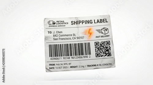 Shipping label, package label, barcode sticker, mailing tag, logistics label