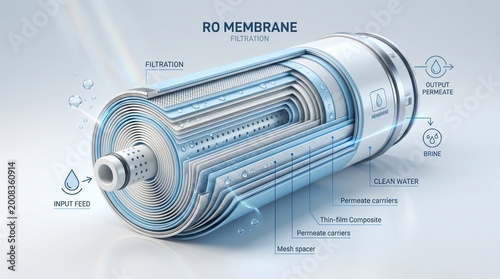 Reverse Osmosis RO Membrane Filter, Water Purification System, Clean Water Technology