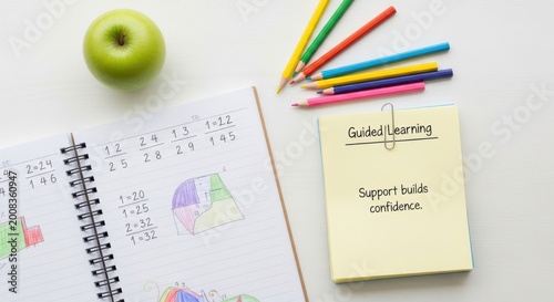 Education, Learning, And Study Supplies: Apple, Notebook, Pencils, And Note