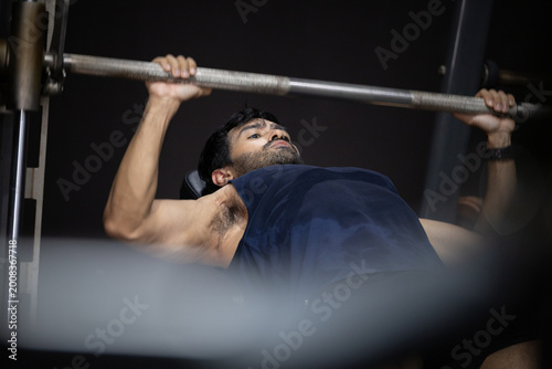 фотографія Bench press gym barbell workout strength training fitness muscular man weightlif