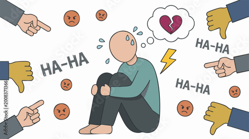 Tableau sur toile Sad person suffering from bullying and social pressure with negative reactions