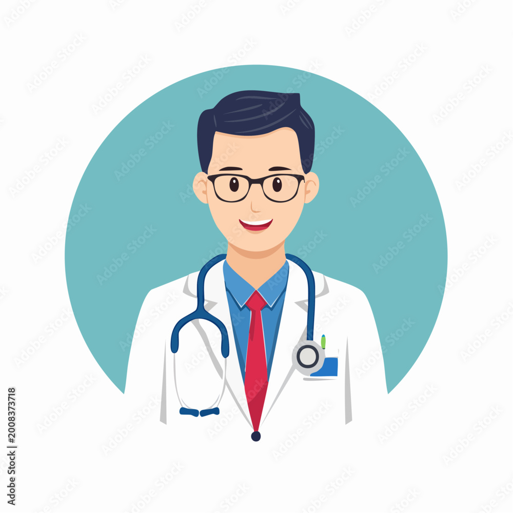 Fototapeta premium Illustration of a smiling male doctor with a stethoscope