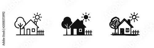 Foto Idyllic Home and Environmental Icon Set - House with Tree and Sun