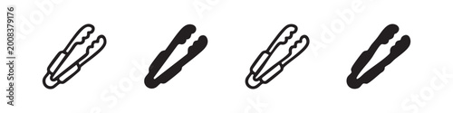 Картината върху платно Kitchen Tongs Icon Set, Metal Cooking Tool in Line and Silhouette Style