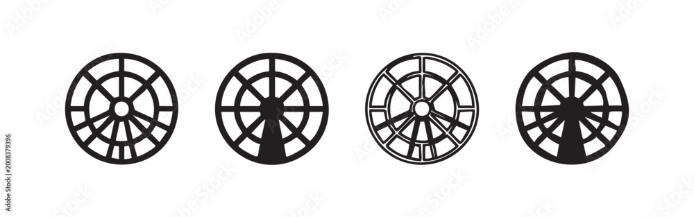 Obraz premium Radar Grid Icon Set, Target Scanning Circle in Outline and Silhouette Styles