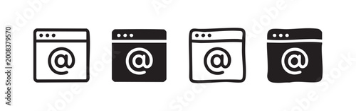 Cuadro en lienzo Browser window with at symbol for email and web address icon set