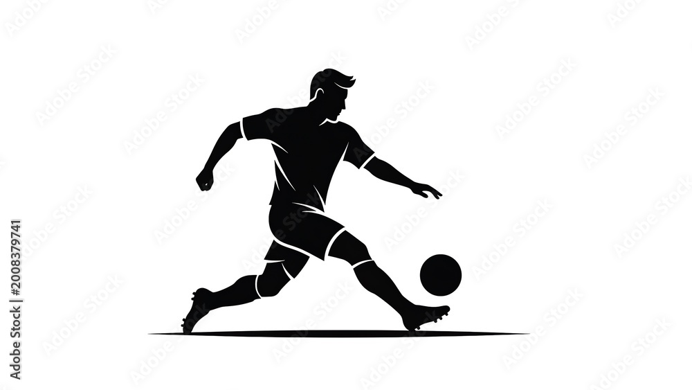 Fototapeta premium Elegant Silhouette of a Football Player Kicking a Ball in Dynamic Action