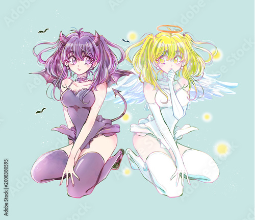 Konstfotografi 天使と悪魔風の女性2人