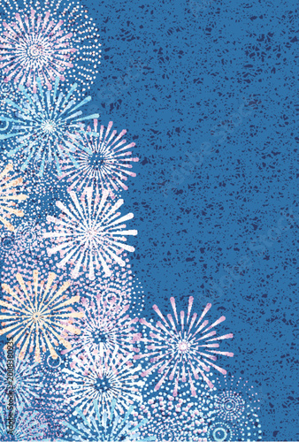 Festive Fireworks Background with Decorative Blue Textured Pattern