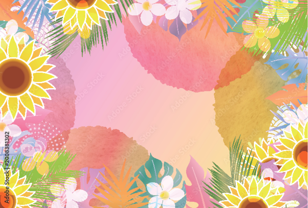 Obraz premium Vibrant Tropical Sunflower Frame with Pastel Watercolor Texture