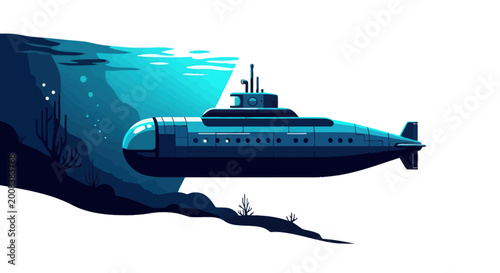 Schilderij op canvas Submarine Underwater Vector Illustration