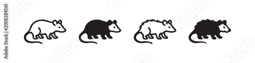 Bild auf Leinwand Four icons of an opossum, two outline and two solid black.